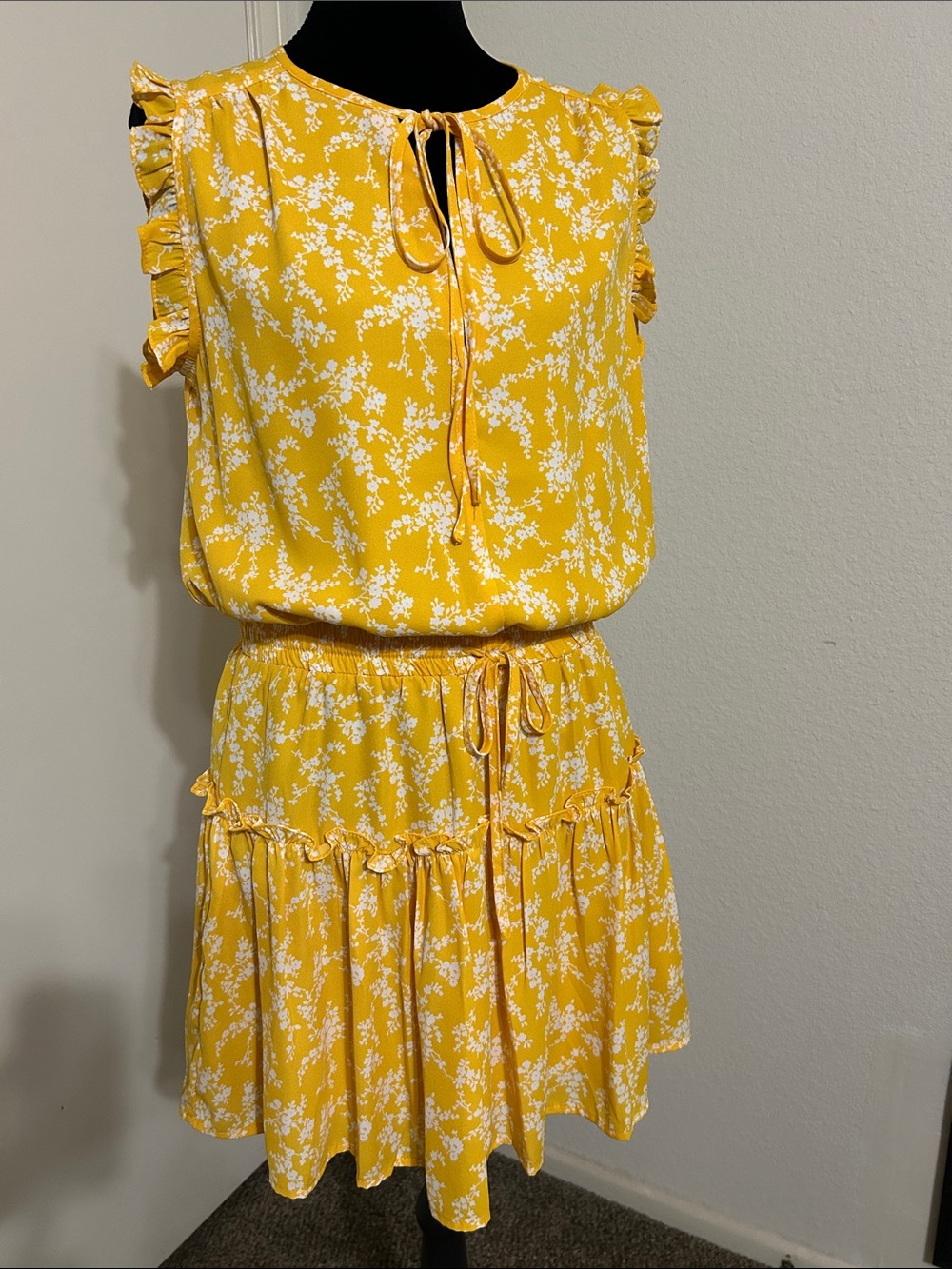 Pinch Yellow Floral Tie-Front Ruffle Mini Dress
